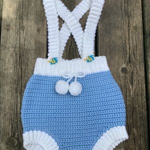 Handmade crochet baby overalls